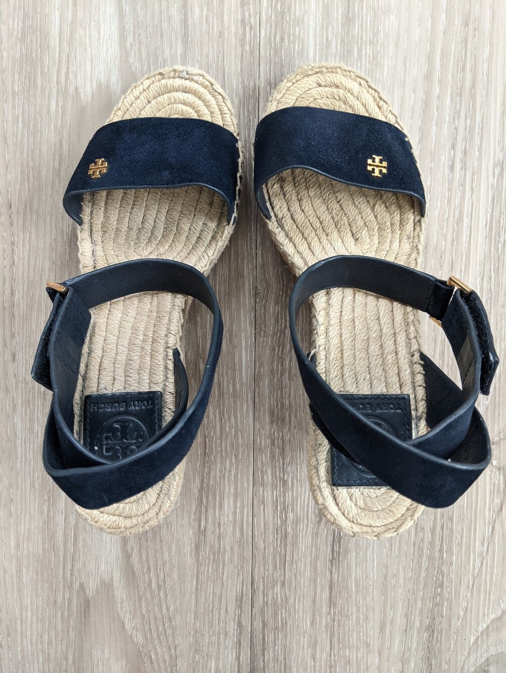 TORY BURCH Nevy blue Suede Espadrille Sandals with Jute Sole - Picture 4 of 12
